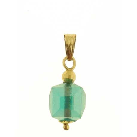 PENDENTE CUBO AZZURRO  - 8 colori oro Giallo Donna 18 Kt Carati Ct 750 1,0Gr