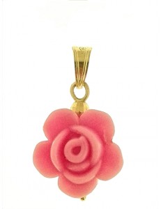 PENDENTE FIORE ROSA CHIARO - 7 colori oro Giallo Donna 18 Kt Carati Ct 750