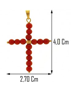 COLLANA CROCE CORALLO ROSSO - Donna Oro Giallo 18 Kt Carati Ct 750