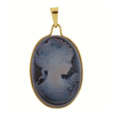 PENDENTE CAMEO BLU - Donna Oro Giallo 18 Kt Carati Ct 750