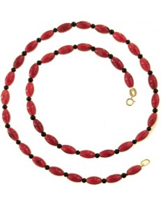 Collana Catenina Catena Corallo e Spinelli Donna Oro Giallo 18 Kt Carati Ct 750