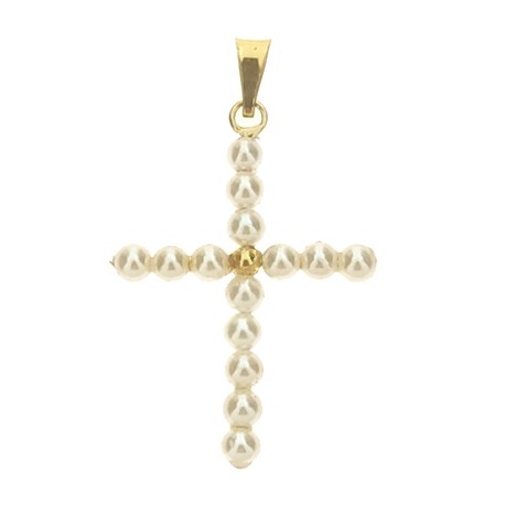 Ciondolo Pendente Croce Perle Donna Oro Giallo  18 Kt Carati 750 0,95 Gr