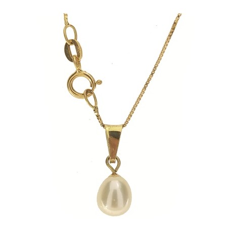 COLLANA PERLA GOCCIA - Donna Oro Giallo 18 Kt Carati Ct 750 