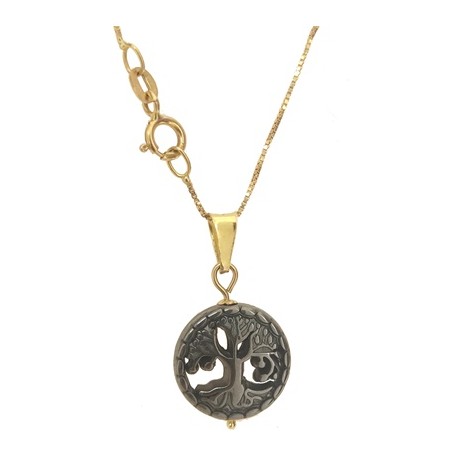 Collana Ciondolo Pendente Albero della Vita unisex Oro Giallo 18 Kt Carati 750