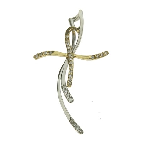 Ciondolo Pendente Donna Oro Bianco 18 Kt Carati Ct 750 2,50 Gr Croce