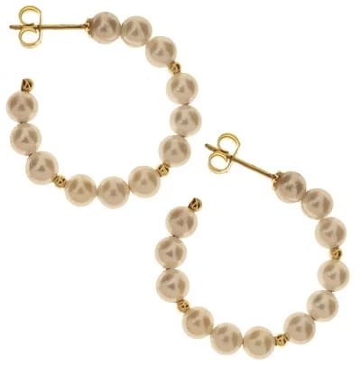 Orecchini Perle Cerchio Cerchi Donna Oro Giallo 18 Kt Carati Ct 750 Gr 3,00